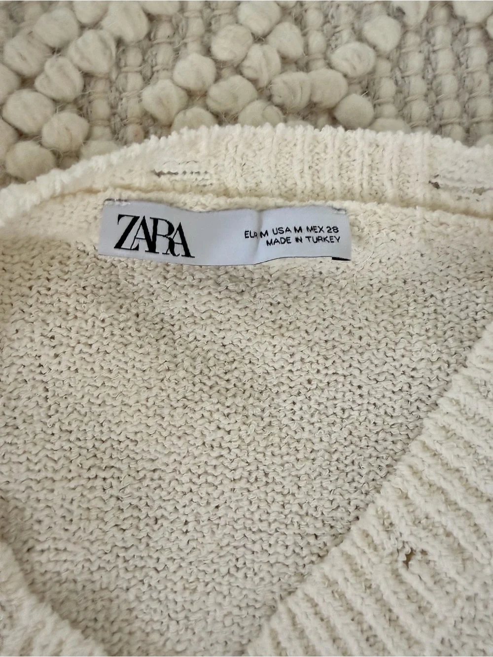 Zara Cream Distressed Cropped Button-Front Cardigan